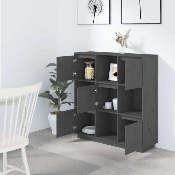 VidaXL szürke tömör fenyőfa magasszekrény 110,5 x 35 x 117 cm