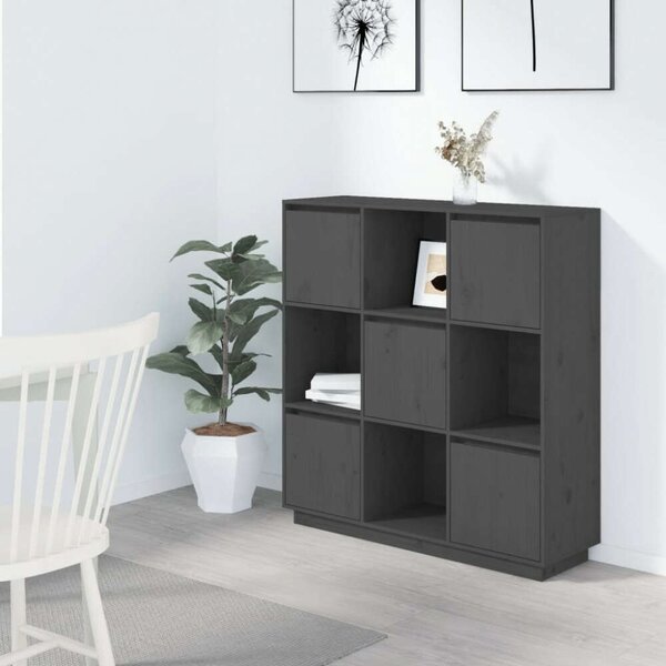 VidaXL szürke tömör fenyőfa magasszekrény 110,5 x 35 x 117 cm