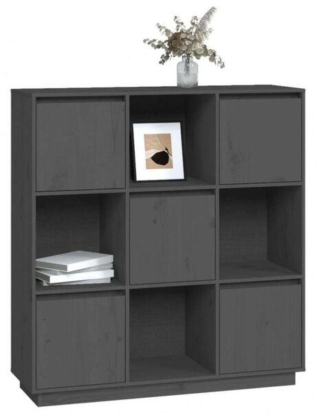 VidaXL szürke tömör fenyőfa magasszekrény 110,5 x 35 x 117 cm