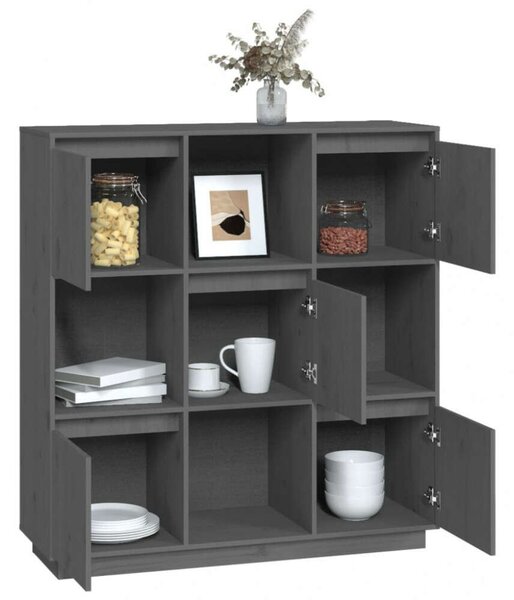 VidaXL szürke tömör fenyőfa magasszekrény 110,5 x 35 x 117 cm