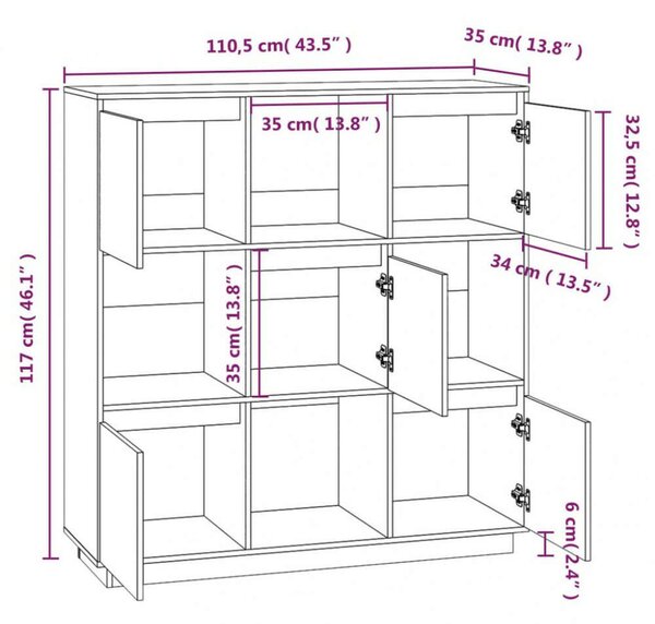 VidaXL szürke tömör fenyőfa magasszekrény 110,5 x 35 x 117 cm