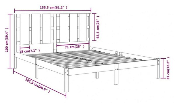 VidaXL Fekete Tömörfa Ágykeret - 150x200 cm