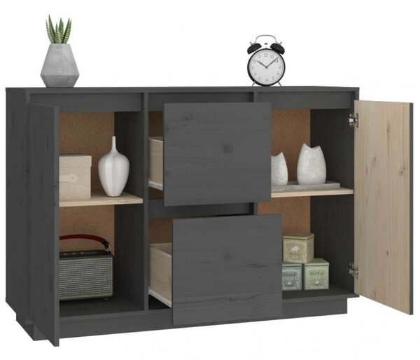 VidaXL szürke tömör fenyőfa tálalószekrény 111 x 34 x 75 cm
