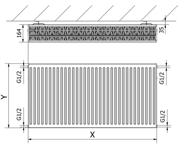 Mexen C33, panelradiátor 500 x 500 mm, oldalcsatlakozás, 1011 W, fehér, W433-050-050-00