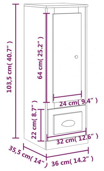 VidaXL szürke sonoma szerelt fa magasszekrény 36x35,5x103,5 cm