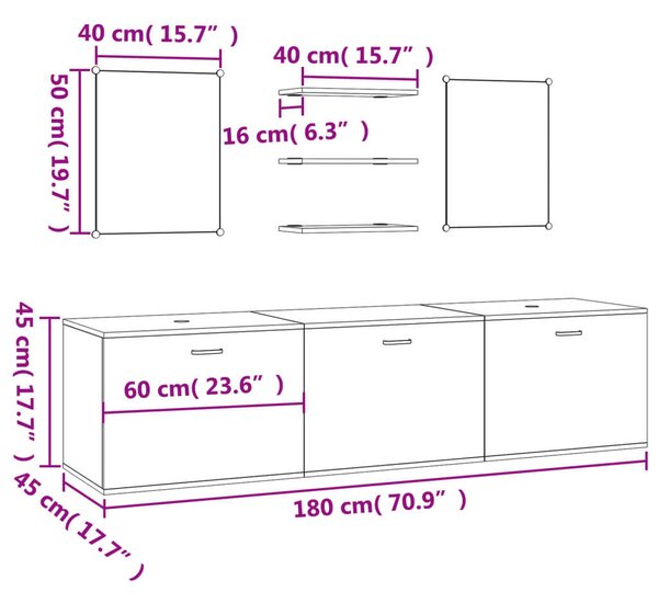 VIDAXL Fürdőszoba Szekrénygarnitúra - Fekete Fa - 180cm
