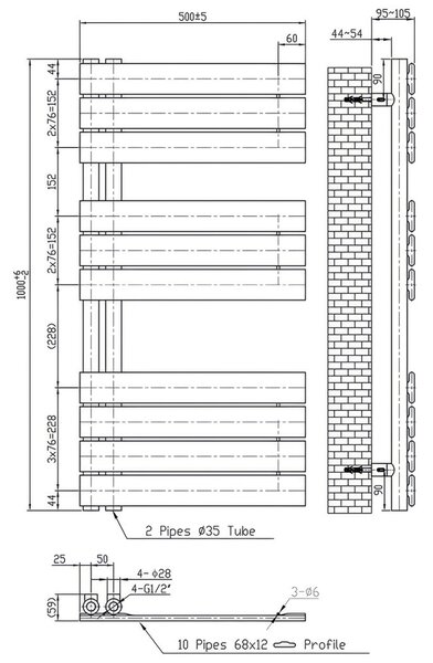 Solaro Design törölközőszárító radiátor 1000x500 mm fekete