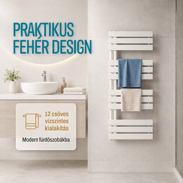Solaro Design törölközőszárító radiátor 1200x500 mm fehér