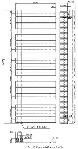 Solaro Design törölközőszárító radiátor 1400x500 mm fekete