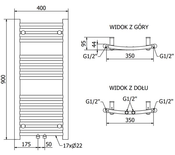 Mexen Ares, fűtőelem 900x400 mm, 246 W, króm, W102-0900-400-00-01