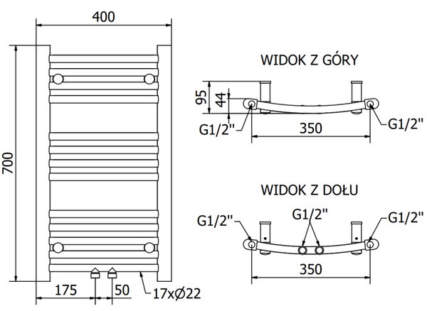 Mexen Ares, fűtőelem 700x400 mm, 189 W, króm, W102-0700-400-00-01