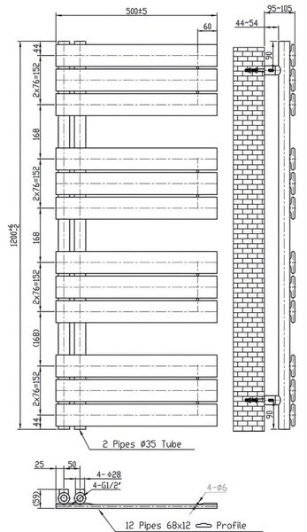 Solaro Design törölközőszárító radiátor 1200x500 mm fekete