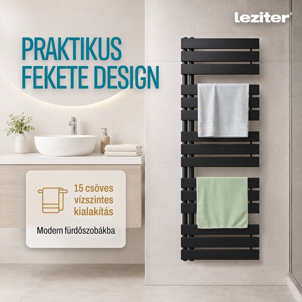 Solaro Design törölközőszárító radiátor 1400x500 mm fekete