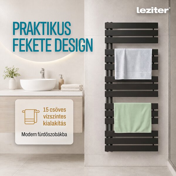 Solaro Design törölközőszárító radiátor 1400x600 mm fekete
