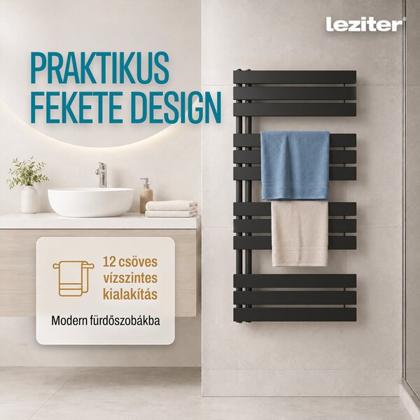 Solaro Design törölközőszárító radiátor 1200x600 mm fekete
