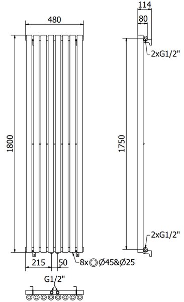Mexen Nevada, fűtőelem 1800 x 480 mm, 940 W, fekete, W201-1800-480-00-70