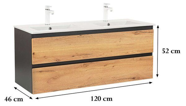Vario Forte Mosdószekrény - 120 cm - Antracit-Tölgy
