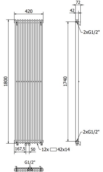Mexen Kansas, fűtőelem 1200 x 420 mm, 975 W, fekete, W204-1200-420-00-70