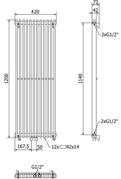 Mexen Kansas, fűtőelem 1200 x 420 mm, 975 W, fekete, W204-1200-420-00-70