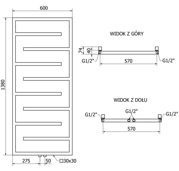 Mexen Orlando, fűtőelem 1380x600 mm, 499 W, antracit, W207-1380-600-00-66