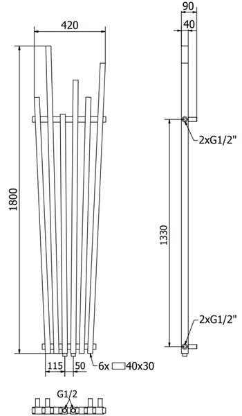 Mexen Omaha, fűtőelem 1800 x 420 mm, 655 W, fehér, W208-1800-420-00-20