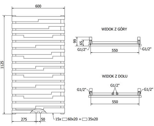 Mexen Provo, fűtőelem 1125 x 600 mm, 799 W, fekete, W209-1125-600-00-70