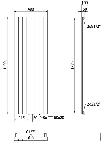 Mexen Topeka, fűtőelem 1400 x 400 mm, 995 W, fekete, W210-1400-480-00-70