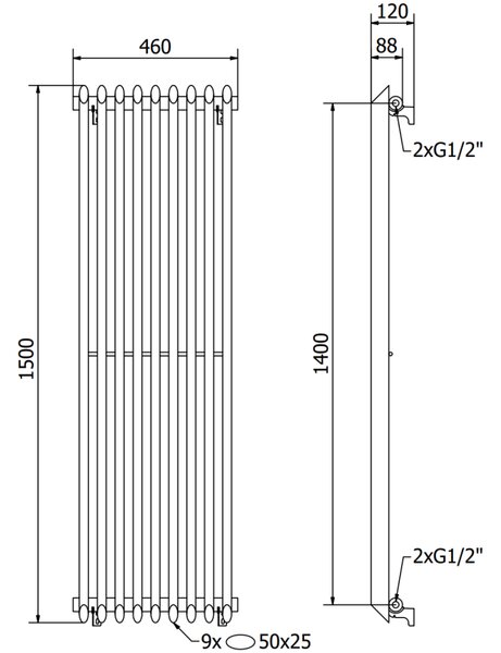 Mexen Atlanta, fűtőelem 1500x460 mm, 894 W, fehér, W211-1500-460-00-20
