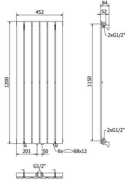Mexen Boston, fűtőelem 1200 x 452 mm, 611 W, fehér, W213-1200-452-00-20