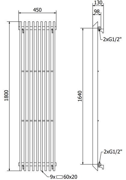 Mexen Aurora, fűtőelem 1800x450 mm, 1347 W, fehér, W212-1800-450-00-20