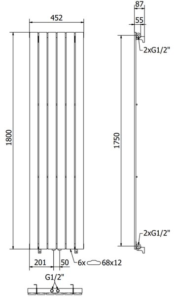 Mexen Boston, fűtőelem 1800 x 452 mm, 888 W, fehér, W213-1800-452-00-20