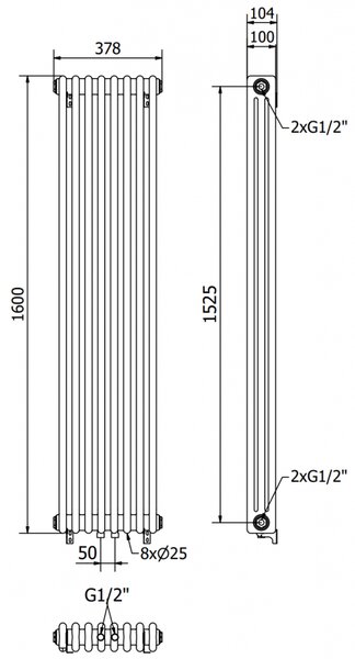 Mexen Denver, fűtőelem 1600x378 mm, 1487 W, antracit, W215-1600-378-00-66