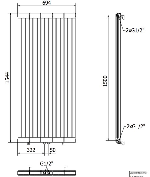 Mexen Waco, fűtőelem 1544 x 694 mm, 2209 W, fehér, W217-1544-694-00-20