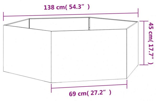 Corten Acél Növénytartó - Hatlapú - 120x120x45 cm