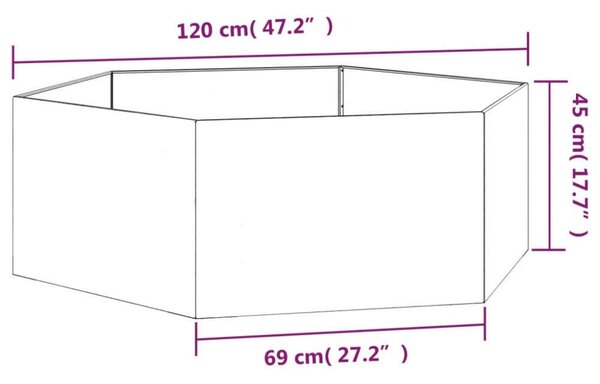 Corten Acél Növénytartó - Hatlapú - 120x120x45 cm