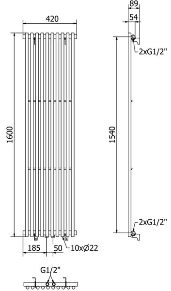 Mexen Tulsa, fűtőelem 1600 x 420 mm, 613 W, fekete, W219-1600-420-00-70
