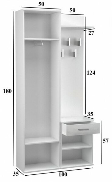 Odell Duo Előszobafal - Sonoma - Tükörrel és Szekrényekkel - 100x35x180 cm