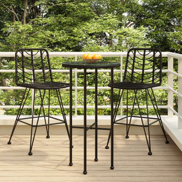 VidaXL Két Darab Bárszék - Fekete Rattan - 45x56x103,5 cm