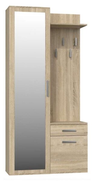 Odell Duo Előszobafal - Sonoma - Tükörrel és Szekrényekkel - 100x35x180 cm