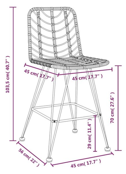 VidaXL Két Darab Bárszék - Fekete Rattan - 45x56x103,5 cm