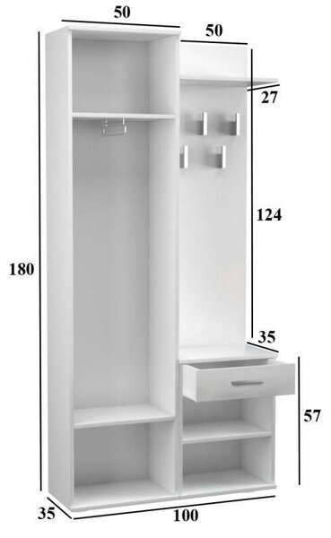 Odell Duo Előszobafal - Sonoma - Tükörrel és Szekrényekkel - 100x35x180 cm