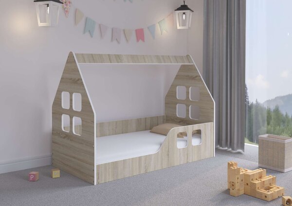 Montessori HÁZIKÓ gyerekágy SONOMA 140x70cm - ajándék matraccal - jobbos