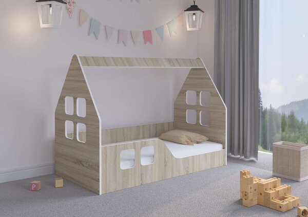 Montessori házikó típusú gyerekágy SONOMA 140x70cm - ajándék matraccal - balos