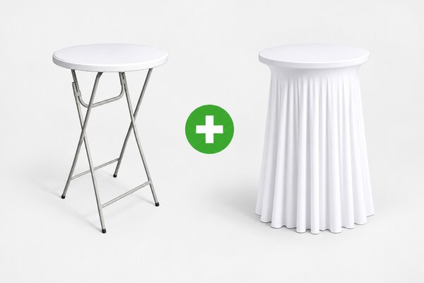 Rakott sztreccs huzat Ø60 cm-es, 110 cm magas koktélasztalra – fehér
