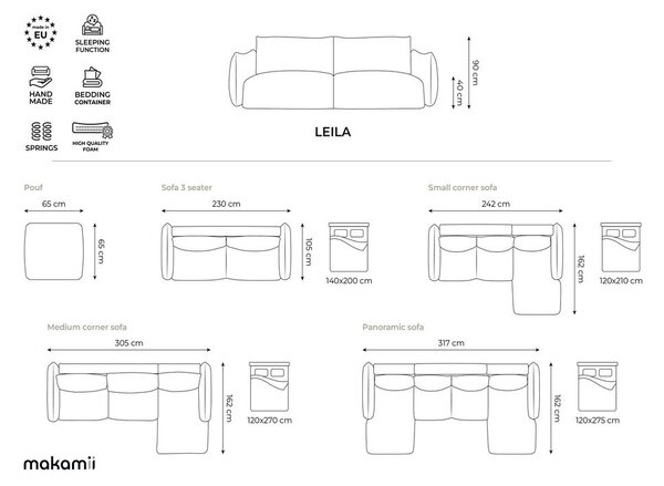 Terrakotta színű kinyitható sarokkanapé (bal oldali-heverő résszel) Leila – Makamii