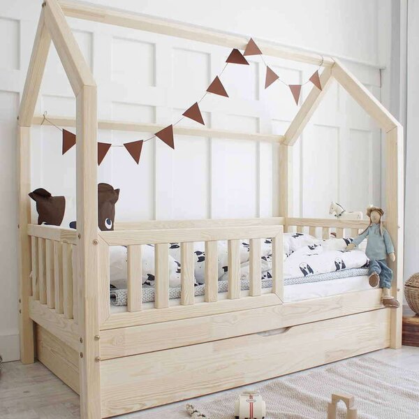 Házikó ágy - Bianco plus gyerekágy ágyneműtartóval natúr 160/80