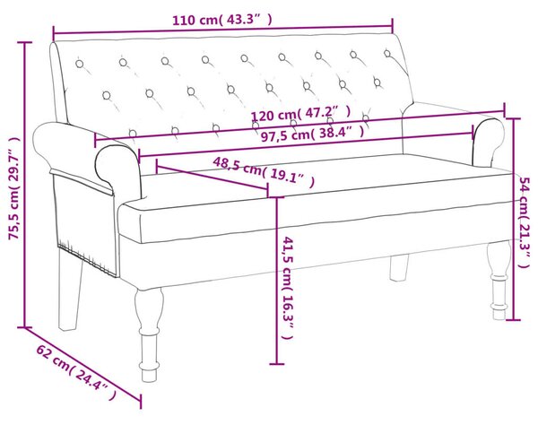 VidaXL tópszínű szövetpad háttámlával 120 x 62 x 75,5 cm