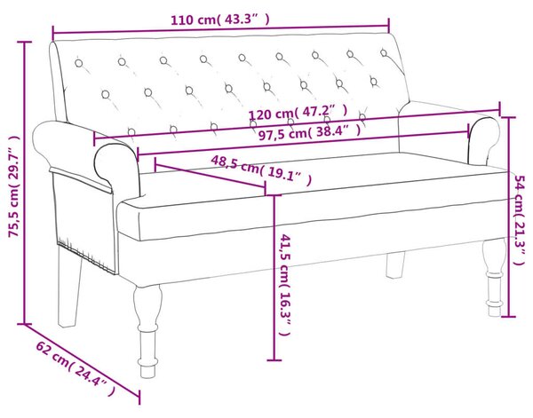 VidaXL tópszínű szövetpad háttámlával 120 x 62 x 75,5 cm