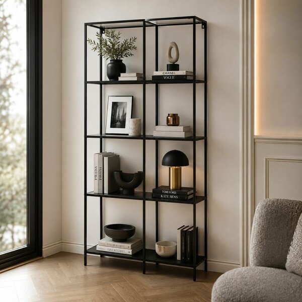 H&S Collection Fém Polcrendszer - 4 Szintes - Fekete - 78x30x170 cm