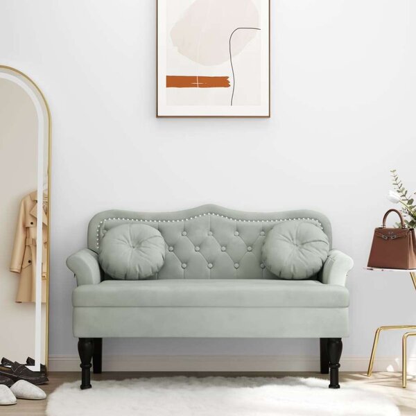 VidaXL világosszürke bársony pad párnákkal 120,5 x 65 x 75 cm